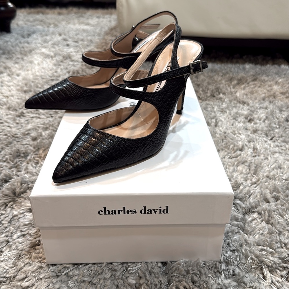 Charles David Black croc embossed leather heels. Size 8 1/2, Brand new.